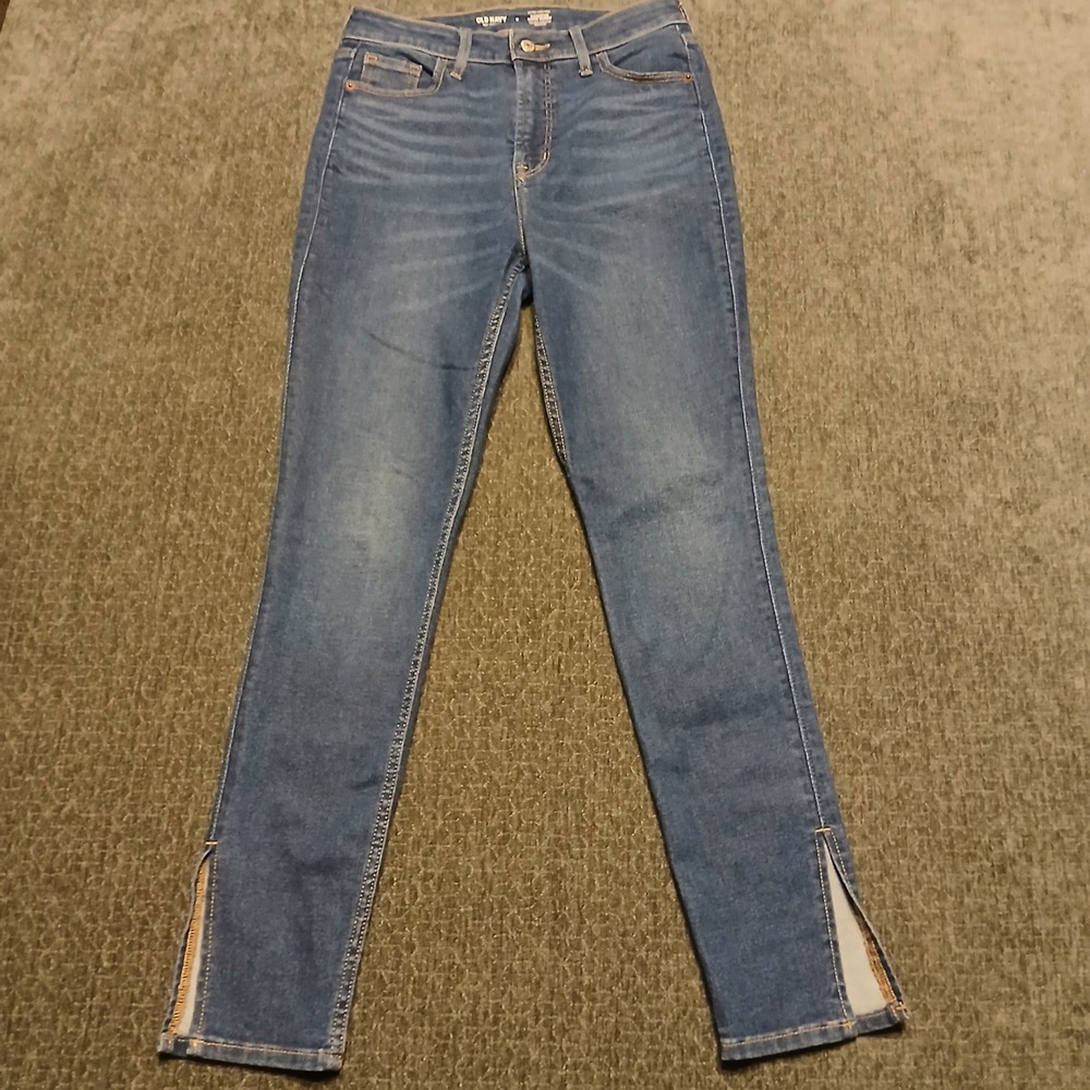 Old Navy Rockstar Super Skinny Extra High Rise Jeans Blue 360 Stretch Slit Sz 6
